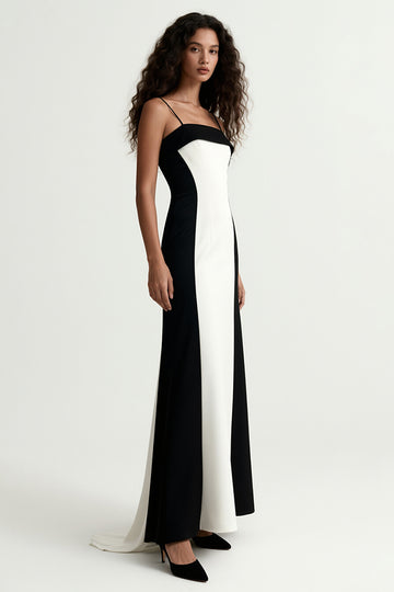 Black and White Spaghetti Straps A-Line Evening Dress
